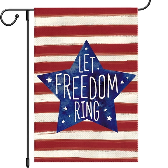 Twfbrm 4th of July Patriotic Garden Flag, 12x18 Inch Double-Sided Stars and Stripes Welcome Sign for Outside, Rustic Decorative Burlap Flag Independence Day Lawn Yard Decorations for Memorial Day