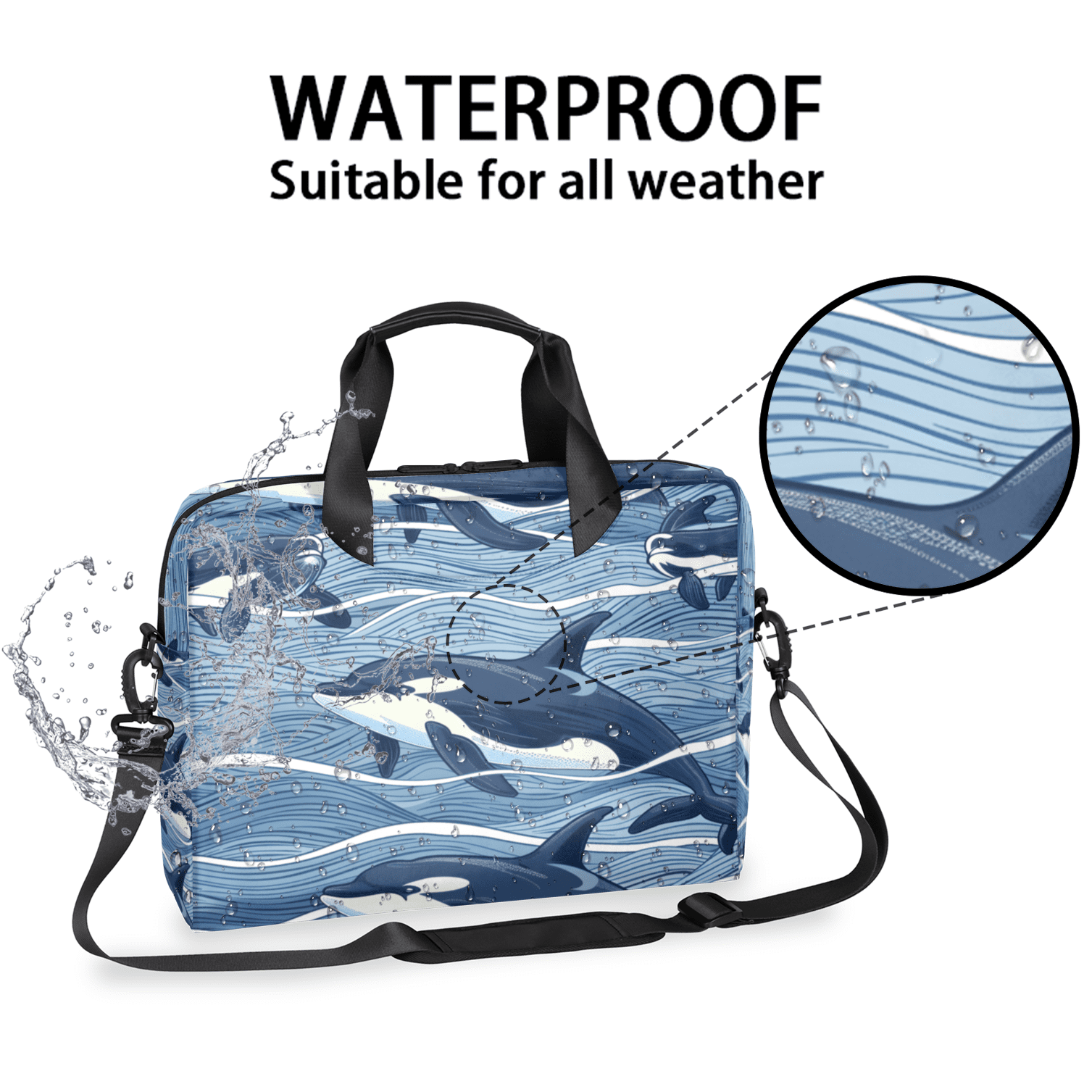 Herdesigns Dolphin Laptop Bag for Women Men, Computer Case Briefcase Messenger Bags, 15-15.6 inch Laptop Sleeve Shoulder Bag