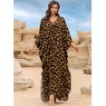 thumbnail image 2 of Vestido kaftán para mujer Yanziliu, talla grande, cuello en V, estampado de leopardo, 2 of 6
