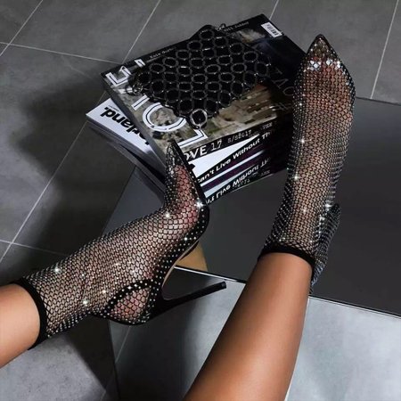 

Women s Boots 2022 Summer New Sandals Large Size Breathable Over-The-Knee Boots Fashion Full Drill Sexy Pointed High Heels 34-42