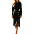 thumbnail image 2 of Elegant Long Sleeve Solid Color Fit And Midi Dress With Button Details For Autumn, 2 of 2