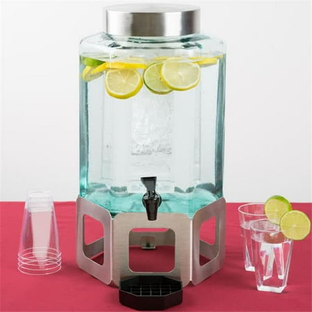 

Cal Mil 1111-55 2 gal Stainless Steel Cutout 55 Beverage Dispenser with Ice Chamber - Green & Silver