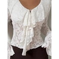 thumbnail image 4 of Women'S Lace Blouse V Neck Bell-Sleeve Ruffled Long-Sleeve Casual Spring Fall Top White L, 4 of 9