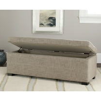 SAFAVIEH Madison Large Rustic Solid Upholstered Storage Bench, Stone