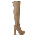 thumbnail image 3 of BLISSFUL STEP Women's Boot Platform Block Heel Over Knee Boots Taupe 7.5, 3 of 8