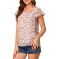 thumbnail image 4 of MODA NOVA Juniors Square Neck Ruffled Short Sleeve Floral Chiffon Blouse, 4 of 6
