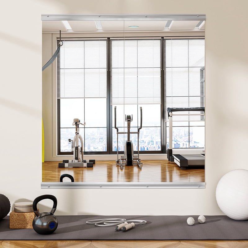 Easy4Home 33"x60"2-Pack Home Gym Mirror Tempered Glass Frameless Full Length Mirror Wall Mounted Yoga Mirror