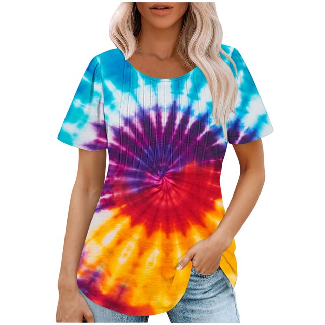 Pisexur Hauts pour Femmes Tendance, Blouses Habillées Décontractées à la Mode Manches Courtes Col Rond Ample Couleur Unie Multicolore, 2TG