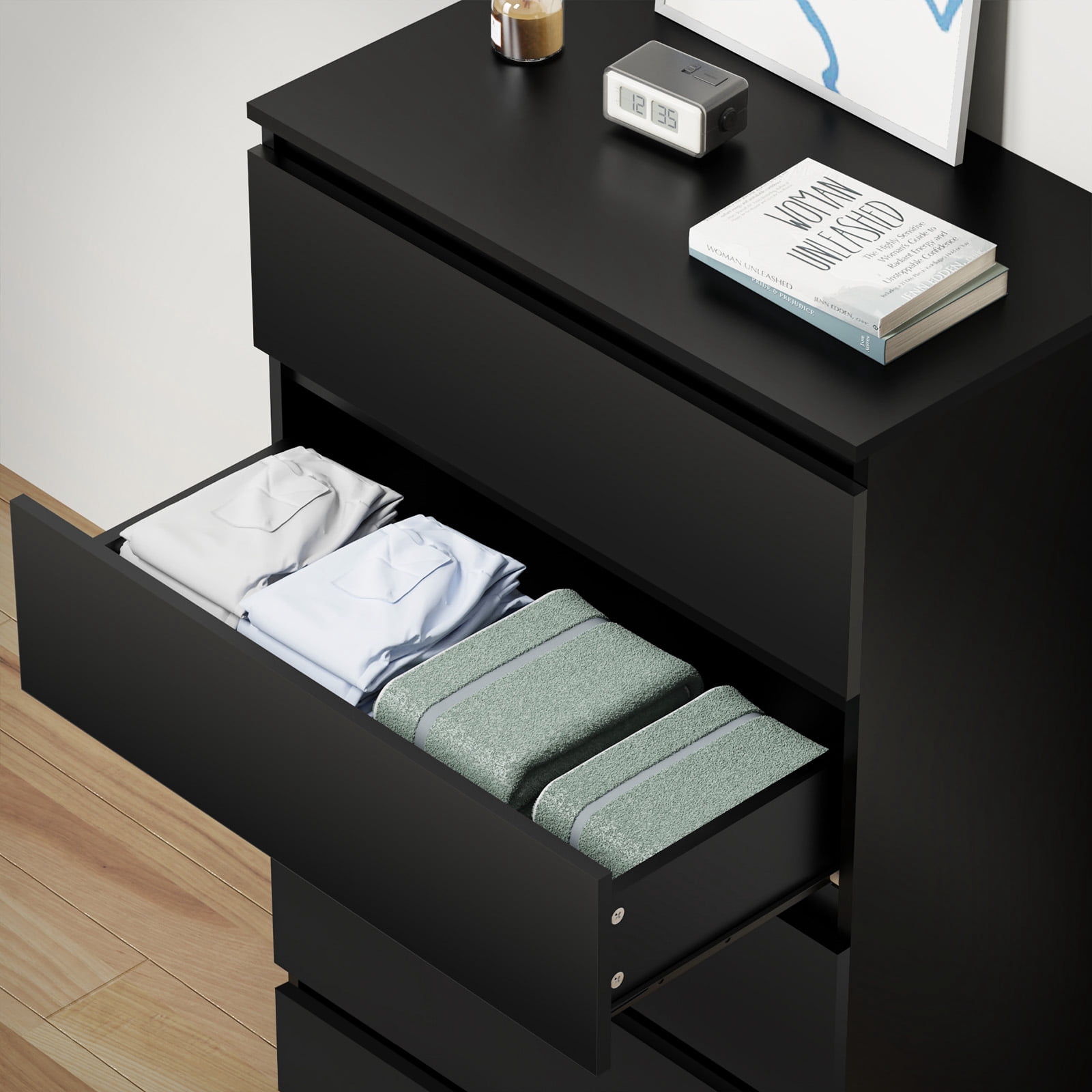 Hommpa Dresser for Bedroom, 48"H Black Dresser for Closet, 5 Drawers Tall Wooden Modern Storage Chests of Drawers for Women, Living Room Furniture 27.5"L X 15.7"W X 48"H