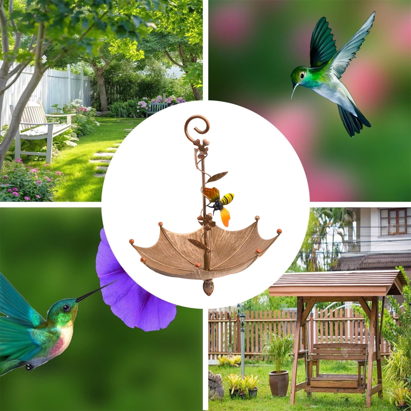 XINGAG Bird Feeders for Outdoors Hanging, Umbrella Shaped Wild Bird BathTray, Hummingbird Feeder for Outdoors, Metal and Water Bowl, Garden Yard Patio Backyard Decor