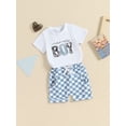 thumbnail image 5 of 2Pcs Baby Boy Summer Outfits Short Sleeve T-Shirt + Pocket Checkerboard Shorts Set Toddler Clothes, 5 of 10