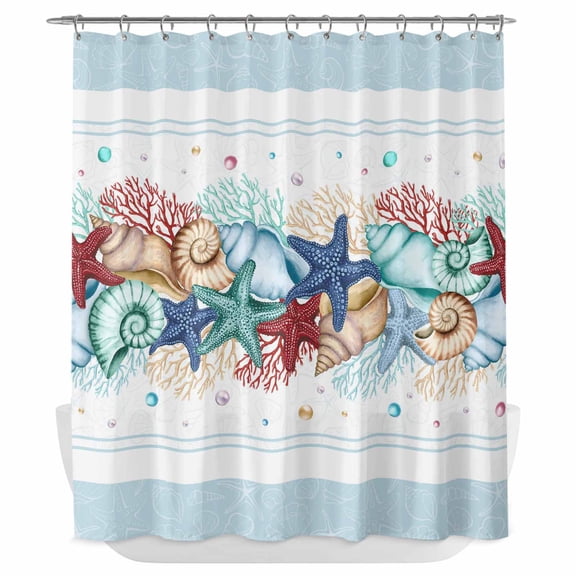 Xipuska Sky Blue Ocean Starfish Shower Curtain - Water Repellent Fabric Shower Curtains Washable, Summer Coastal Coral Conch Decorative Polyester Cloth Bathroom Curtains Modern Bath Decor 72"x78"