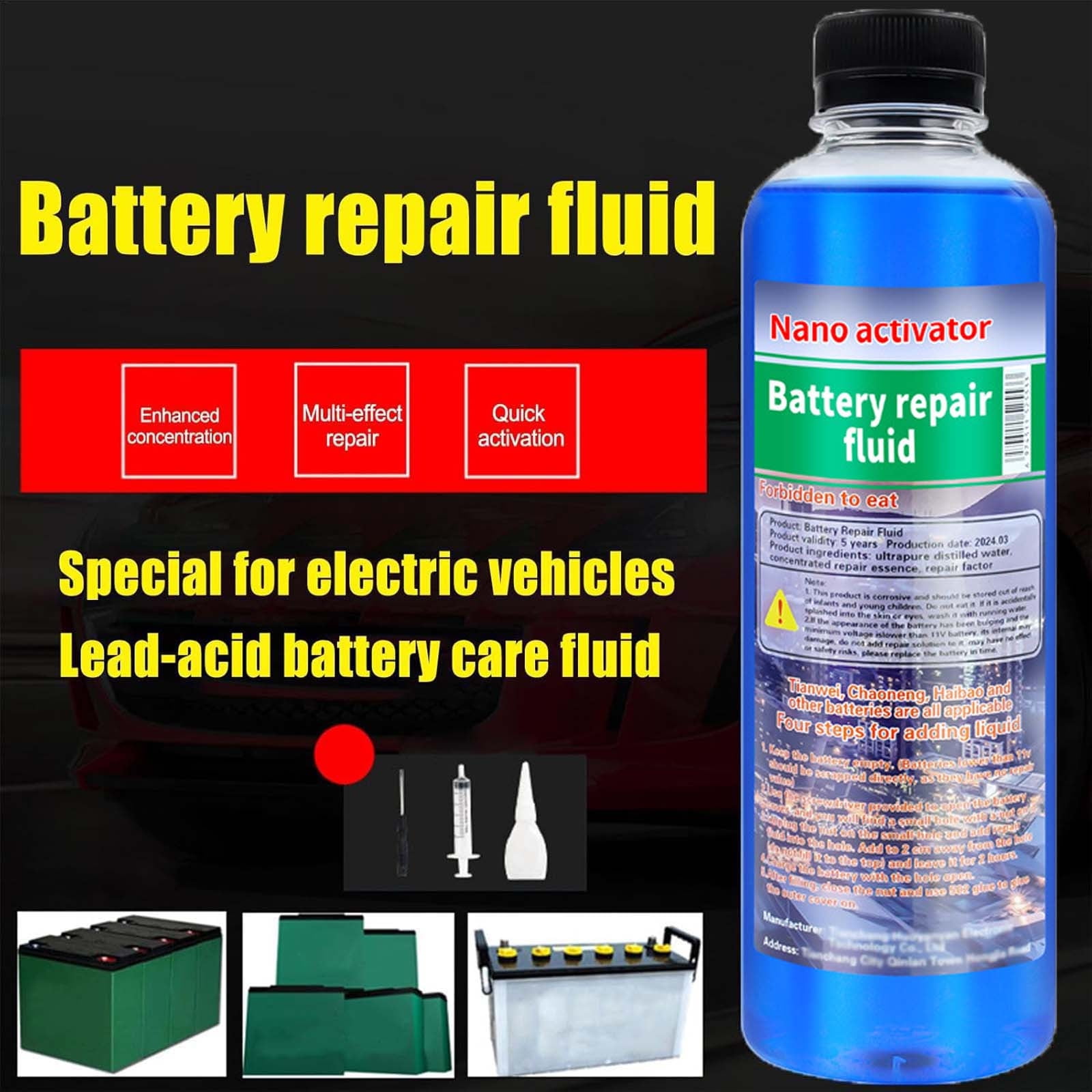 Battery Restorer Lead Acid Battery Kit ,Prolong Life & Boost Charge Capacity, Battery Acid Refill and Additive for Golf Cart, RVs, Bikes, ATVs, Car Battery