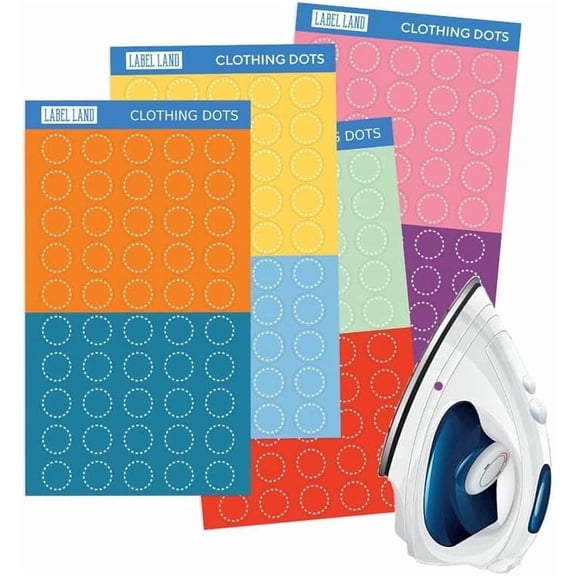 Label Land Color Coded Iron-On Dot Labels, 200 Pack, 8 Colors, Washer & Dryer Safe Clothing Stickers