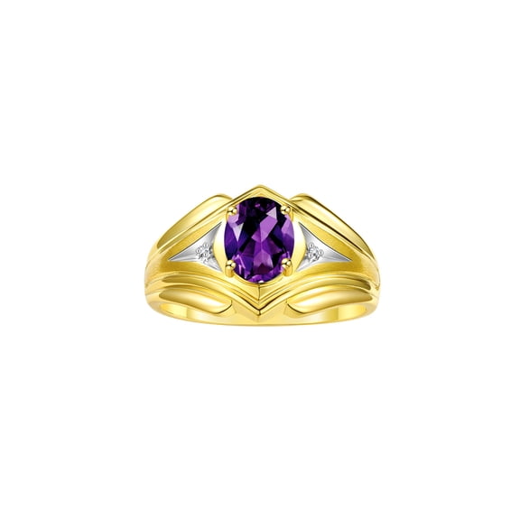 RYLOS Men's Rings 14K Yellow Gold Rings Classic Designer Style 9X7MM Oval Gemstone &  Diamond Ring Amethyst February Birthstone Rings For Men Size 8