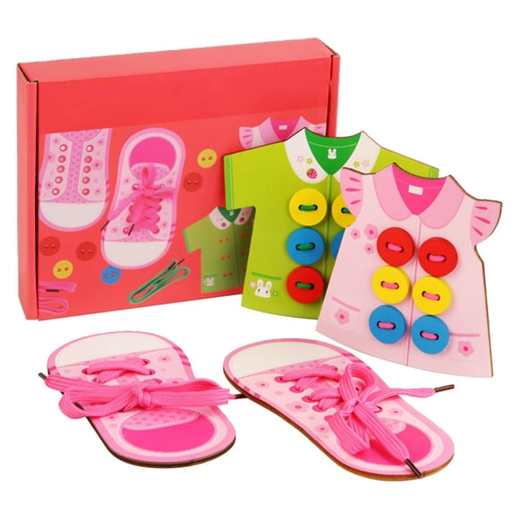 Juego de cordones de madera, juego de enhebrado para niños, ropa de madera, zapatos, juguetes con cordones, juego de enhebrado de madera, juguete, rendimiento lleno de energía