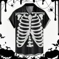 thumbnail image 2 of Halloween Shirts for Men Stylish Cat Skeleton Printed Short Sleeve Button Down Lapel Tops Comfortable Fall Daily Wear Mens Shirts White XXXL, 2 of 5