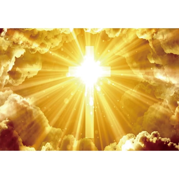 Christian Cross Backdrop Gold Holy Lights Heaven Sky Clouds Crucifix Photography Background Lord Pray Resurrection of Jesus Religious Church Events Party Decorations Banner Photo Booth Props