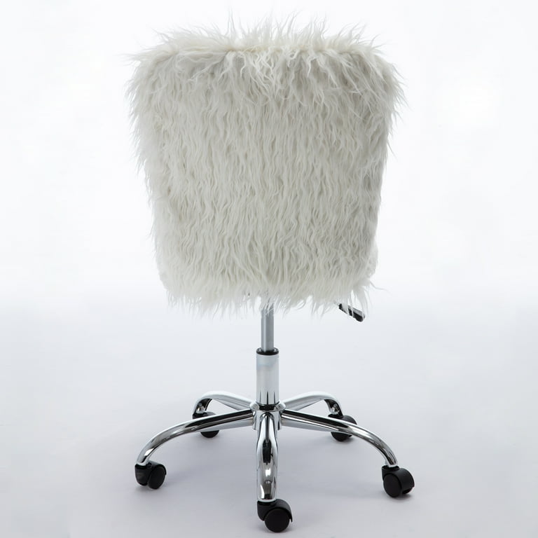 AUKFA Cute Faux Fur Fluffy Fuzzy White Makeup Vanity Chairs with Silver Swivel Base Walmart
