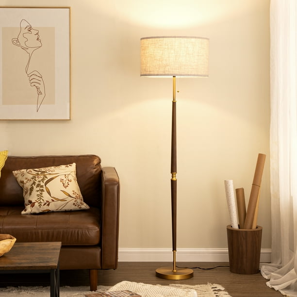EDISHINE 62" Contemporary Floor Lamp, Mid Century Wooden Standing Lamp