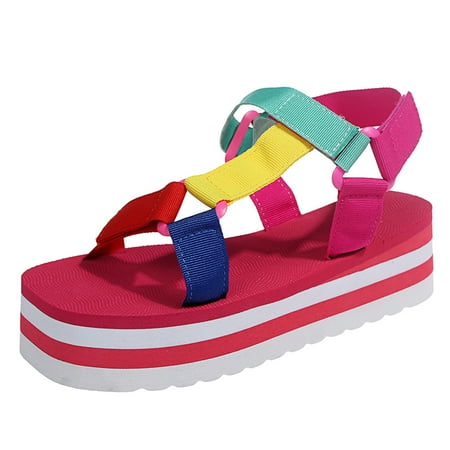 

Ykohkofe Women s Casual Color Blocking Hook&Loop Square Toe Platform Sandals Multicolor 9.5-10
