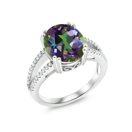 Green Oval Quartz - 4.48 Ct Oval Green Mystic Quartz 925 Sterling Silver Ring