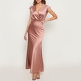 thumbnail image 2 of Vestido largo sin espalda con cuello en V de satén para mujer - Elegante para invitada de boda, 2 of 6