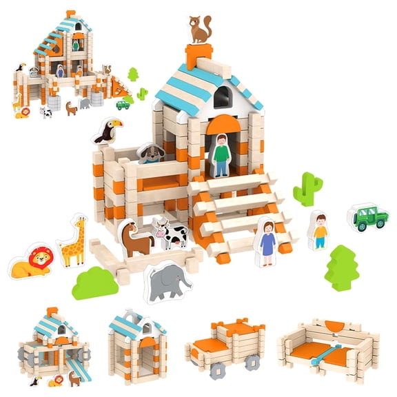 Wooden Building Blocks Set for 1 2 3 Year Old Toddlers 120 PCS Joinery Construction Toys for 3 4 5 6-Year-Old Kids Learning and Fine Motor Skills Development Gift for Boys Girls Ages 3-6