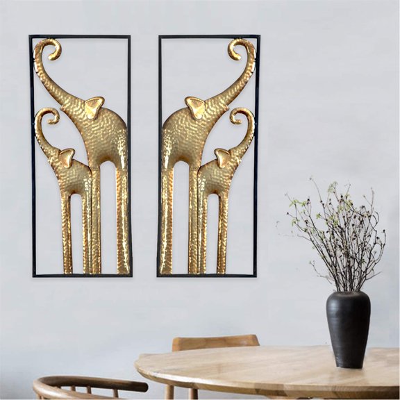 Asablve Elephant Wall Decor, Gold Wall Decor, Metal African Wall Decor, Gold Elephant Wall Art, Black and Gold Animal Bathroom Wall Decorations, 15.74x6.6in