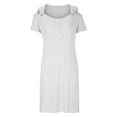 thumbnail image 3 of WIZUTIZ Womens Summer Dresses Casual Trendy Swing Cold Shoulder Mini Dress Solid Vacation Dress Round Neck Short Sleeve Pleated Dress for Teen Girls Crochet Wrinkle-Free Date Dress White S, 3 of 5