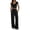 Black, variant on Women's 2 Piece Outfits Square Neck Crop Top Short Sleeve Ribbed Knit Drawstring Waist Wide Leg Pants Relaxed Casual Vacation Set with Pockets