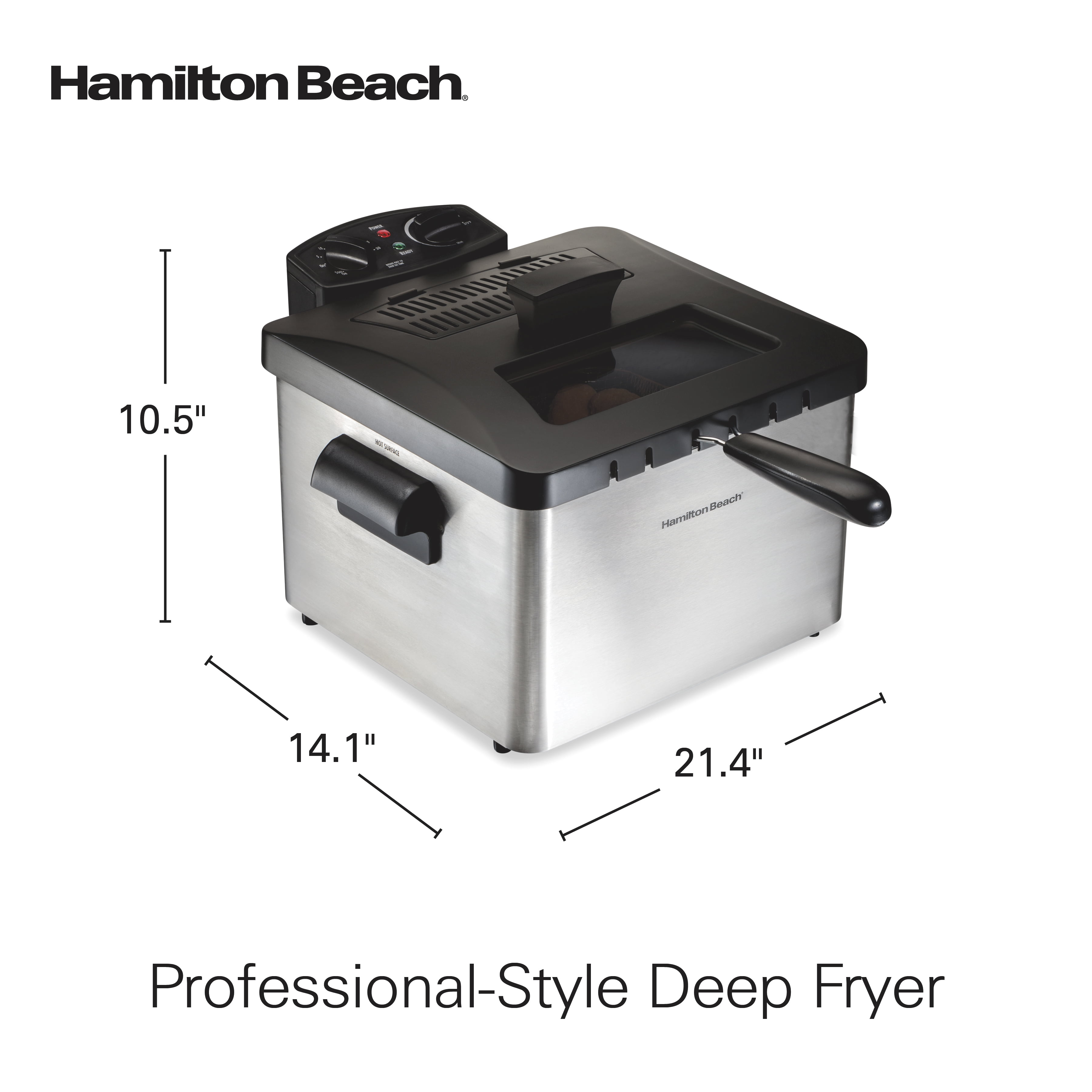  Hamilton Beach Professional Style Electric Deep Fryer, Lid with  View Window, 1800 Watts, 19 Cups / 4.5 Liters Oil Capacity, One XL Frying  Basket, Stainless Steel: Home & Kitchen