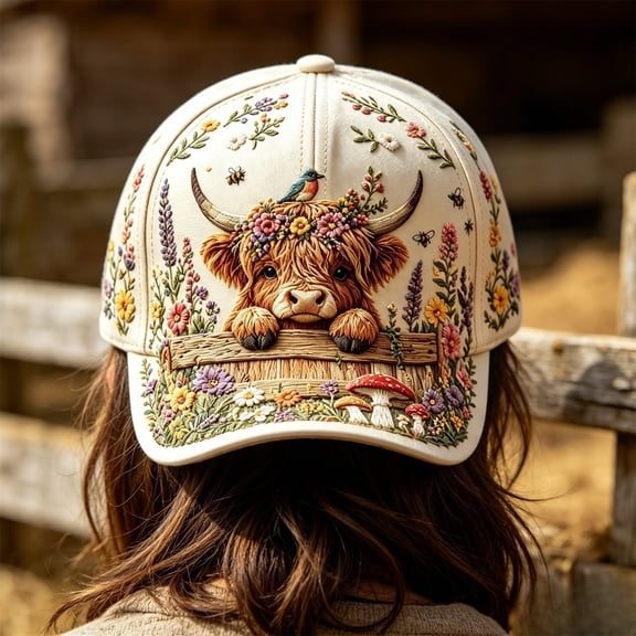 Highland Cow Hat Baseball Cap, Novelty Cow Print Dad Hat, Adjustable Animal Theme Cap for Men Women, Funny Cow Headwear for Outdoor Farm Party