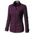 thumbnail image 3 of Doublju Women's Long Sleeve Slim Fit Button Down Dress Shirt (Plus Size Available), 3 of 5