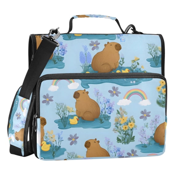 ALAZA Zipper Binder Cartoon Duck Capybaras 3 Ring Trapper Keeper File Folder Organizer Bag