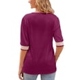 thumbnail image 2 of Sexy Dance Women's V Neck Blouse Half Sleeve Shirts Satin Loose Solid Color Tops Short Sleeve Pullover T Shirt 3/4 Sleeve Tunic Blouse Red S, 2 of 7