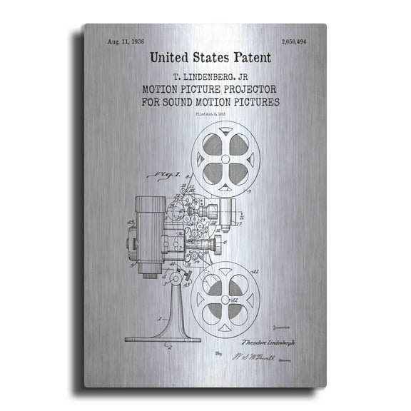 Luxe Metal Art 'Projector Blueprint Patent White' Metal Wall Art, 16"x24"