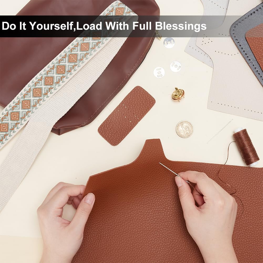 1set Sew on PU Leather bag Making Kit Including PU Leather Fabrics Polyester bag & bag Straps Clasp Needle Thread Camel 17~820x1~405x0.5~4.5mm