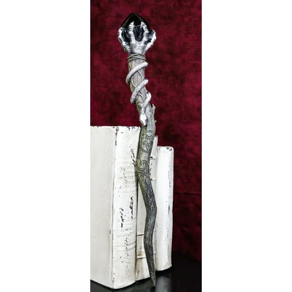 Silver Skeletal Hands Black Magic Stone Cosplay Wand 13" Accessory Costume Prop