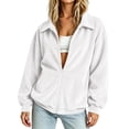 thumbnail image 2 of Horkkom Zip Up Jackets for Women Long Sleeve Solid Color Corduroy Jacket Casual Loose Collared Jacket with Pockets L, 2 of 9