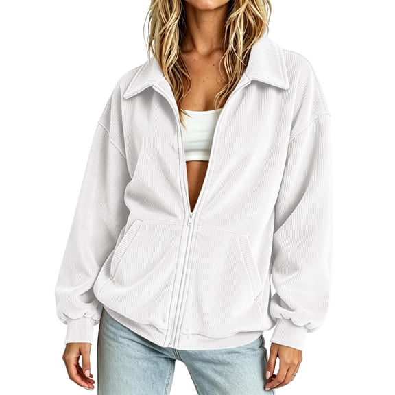 StSilkitty Casual Jacket for Womens Solid Color Long Sleeve Full Zip Collared Sweatshirt Jackets with Pockets