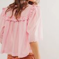 thumbnail image 3 of Gupgi Women Mesh Shirts Summer Solid Color V-Neck Short Sleeve Ruffles Translucent Blouse Casual Loose Tops, 3 of 7