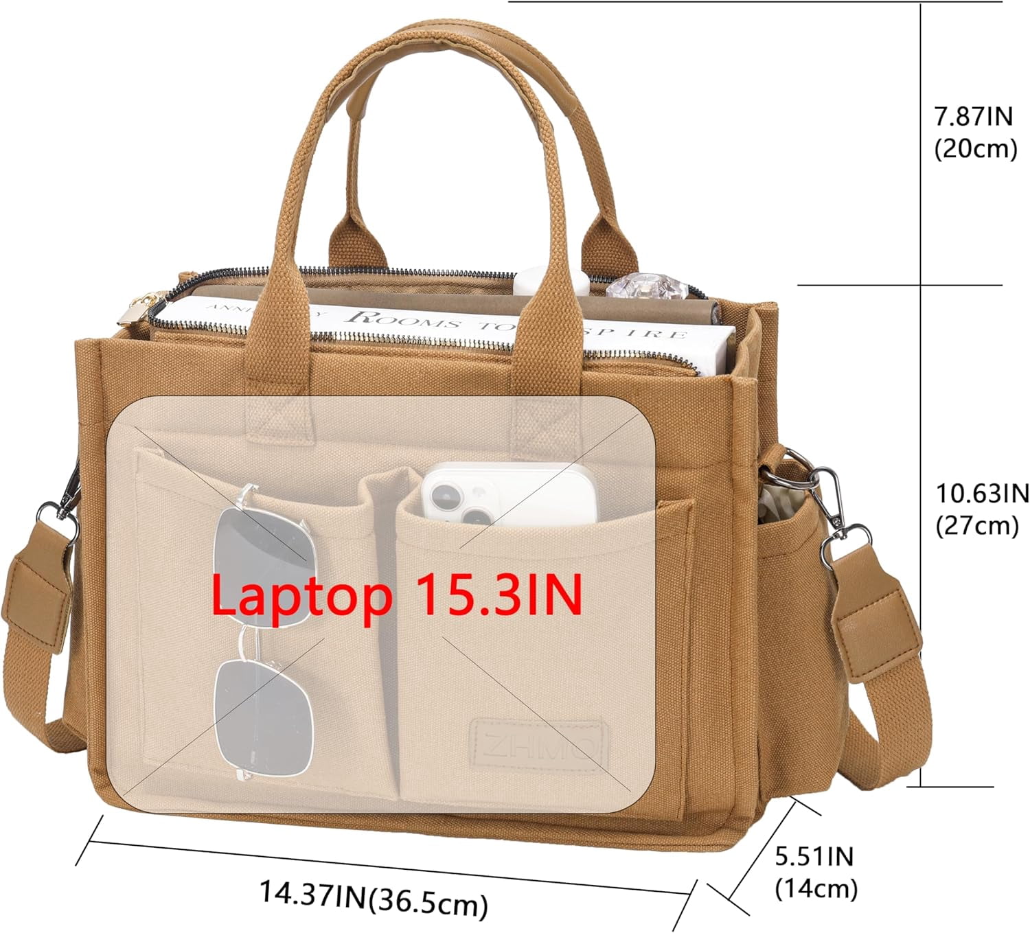 Large Canvas Tote Bag for Women With Pockets,Laptop Crossbody Purses Everything Everyday Bag Handbags for Work Beach Gym
