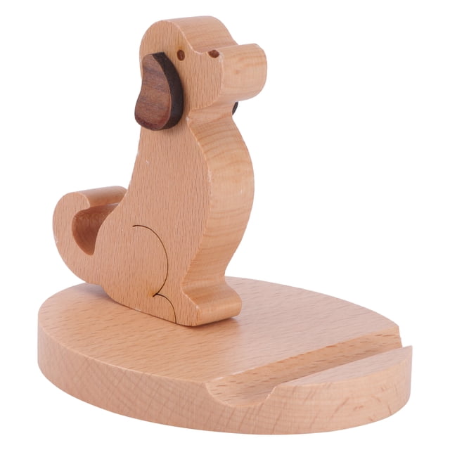 MasteelfCA 1Pc Creative Wooden Mobile Phone Bracket Cartoon Dog Pattern Phone Holder for Home Office Automobile