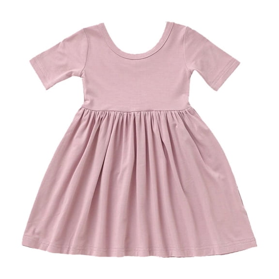 Tfken Comfy Dresses For Girls Soft Travel Holiday Girls Short Sleeve Dresses Elegant Solid Color Child Classic Clothes Size 6-12 Months