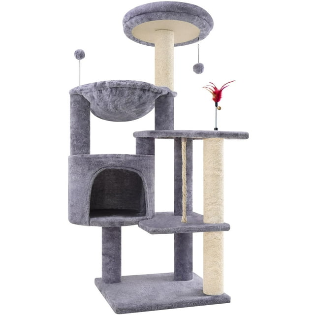Árbol para Gatos TWDEPART de 108 cm con Condo Acogedor y Postes Rascadores Gris