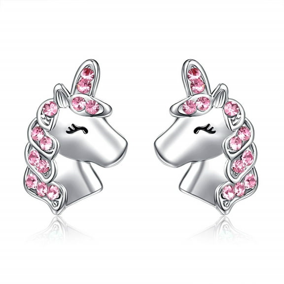 Tingn Unicorn Earrings for Women Dainty Pink CZ Earring Birthday Jewelry Gifts
