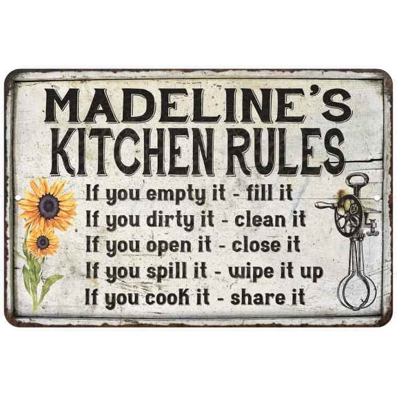 Madeline's Kitchen Rules Chic Sign Vintage Decor 8 x 12 High Gloss Metal 208120032333