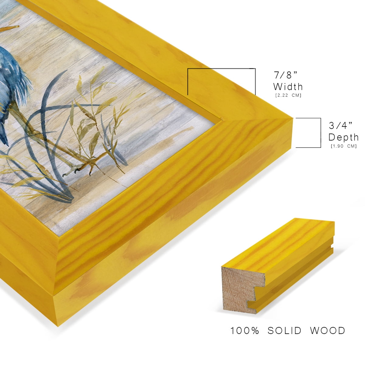 Blue Heron I -Framed Print w/glass-Sunflower Yellow