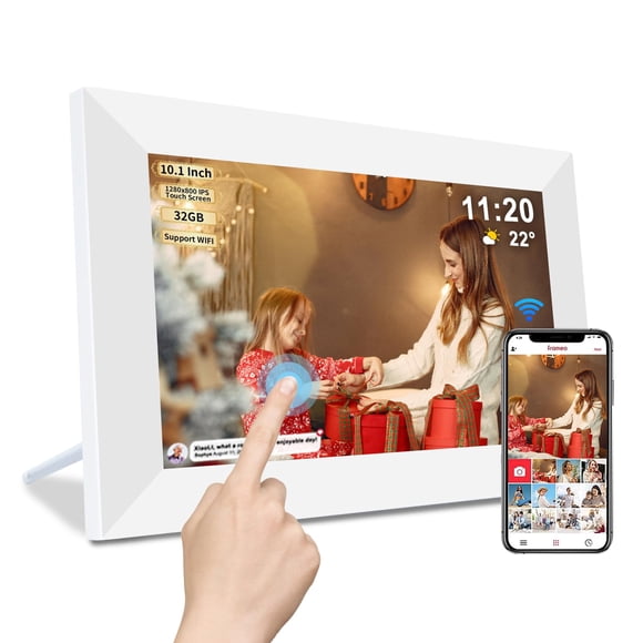 Frameo 10.1 Inch Smart WiFi Digital Photo Frame,Digital Picture Frame Wi-Fi with 32GB Storage & SD Slot, Electronic Picture Frame IPS Touch Screen wi